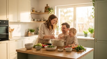 Familie kocht gemeinsam