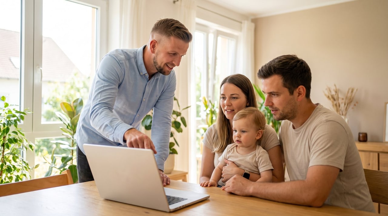 Sebastian Fortmann berät eine junge Familie