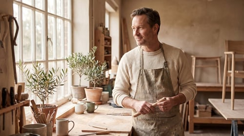 Handwerker in seiner Werkstatt