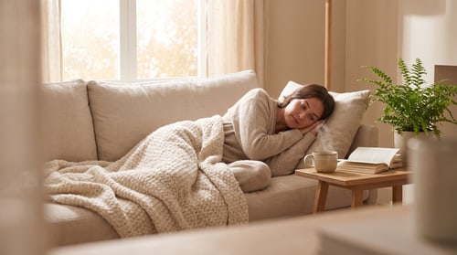 Person erholt sich zu Hause auf dem Sofa